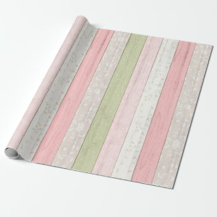 Papel De Presente Russo Sage Verde e Floral Cor-de-Algodão Rosa