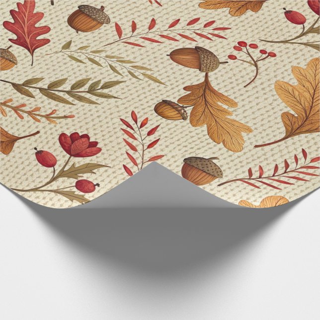 Papel De Presente Rustic Acorns and Autumn Botanicals (Ponta)