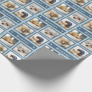 Papel De Presente Rustic Blue Faux Denim 4 Photo Dog Pet Add Name