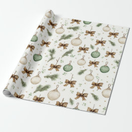 Papel De Presente Rustic Brown Bows Cream Green Christmas Ornaments