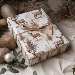 Papel De Presente Rustic Brown Reindeer Natal