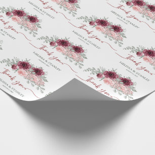 Papel De Presente Rustic Burgundy Marsala e Casamento Floral Rosa