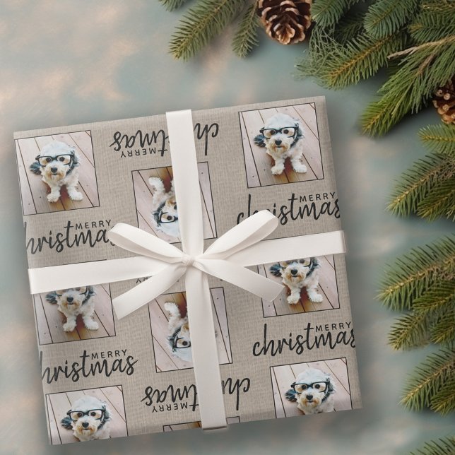 Papel De Presente Rustic Burlap com uma foto quadrada (Personalized Wrapping paper - 1 Photo)