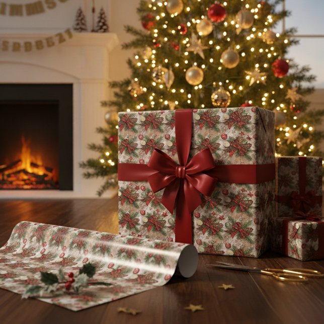 Papel De Presente Rustic Christmas Farmhouse Cozy Holiday  (Criador carregado)