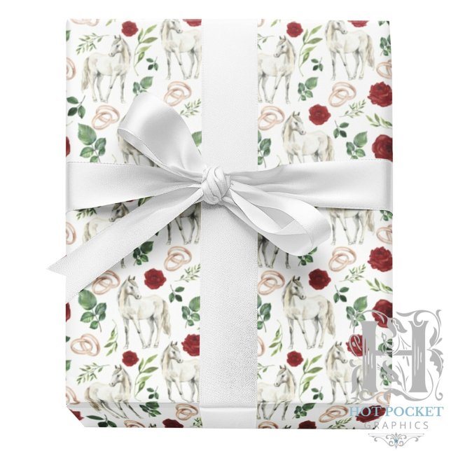 Papel De Presente Rustic Equestrian Floral Red Wrapping Paper (Criador carregado)