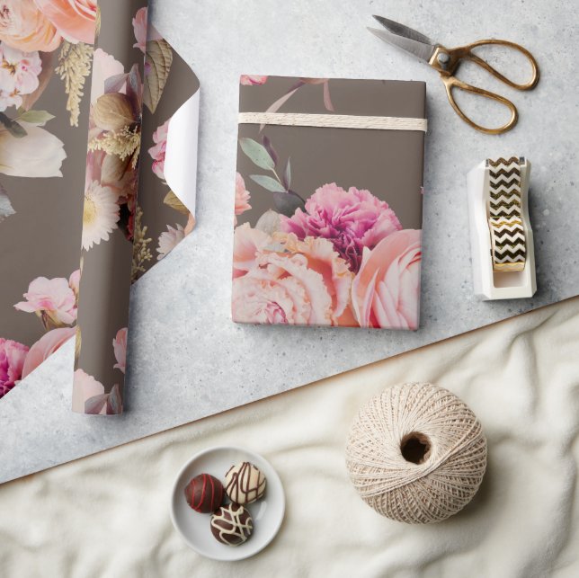 Papel De Presente Rustic Floral Pink Peach Chique Moderno (Artesanato)