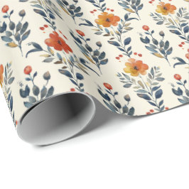 Papel De Presente Rustic Folk Floral Gift Wrap, Warm Vintage Blooms