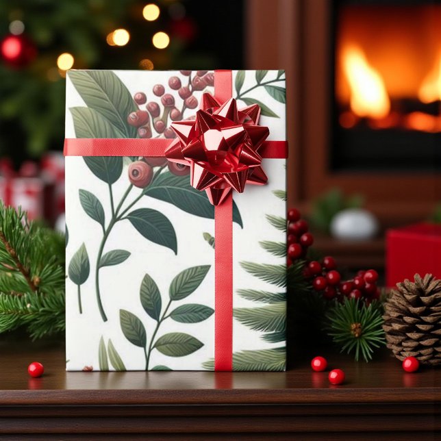 Papel De Presente Rustic Holiday Woodland Watercolor Pinecone (Criador carregado)