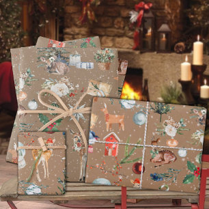 Papel De Presente Rustic Kraft All Christmas Reindeer