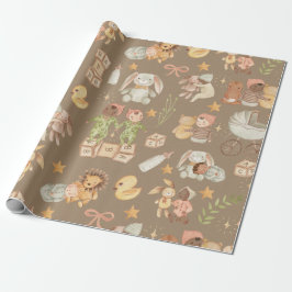 Papel De Presente Rustic Kraft All Ethnicity Baby Large Patterno