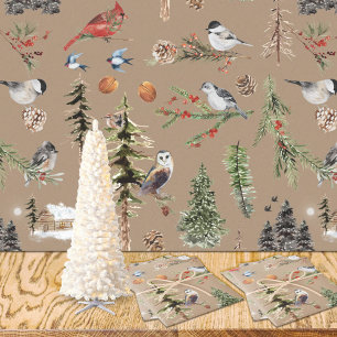 Papel De Presente Rustic Kraft All Woodland Winter Birds