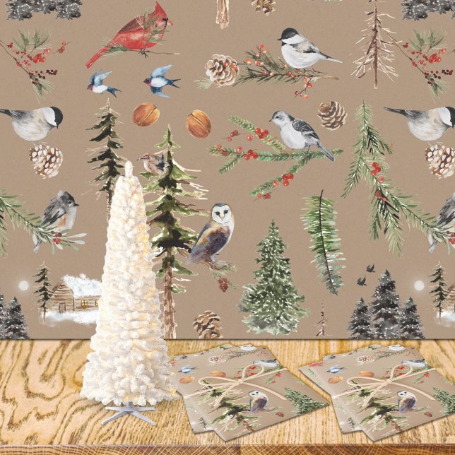 Papel De Presente Rustic Kraft All Woodland Winter Birds (Rustic Kraft Everything Woodland Winter Birds Wrapping Paper Rolls)