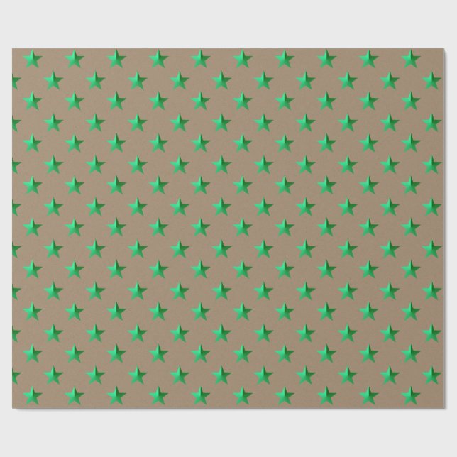 Papel De Presente Rustic Kraft Bright Green Stars (Aberto)