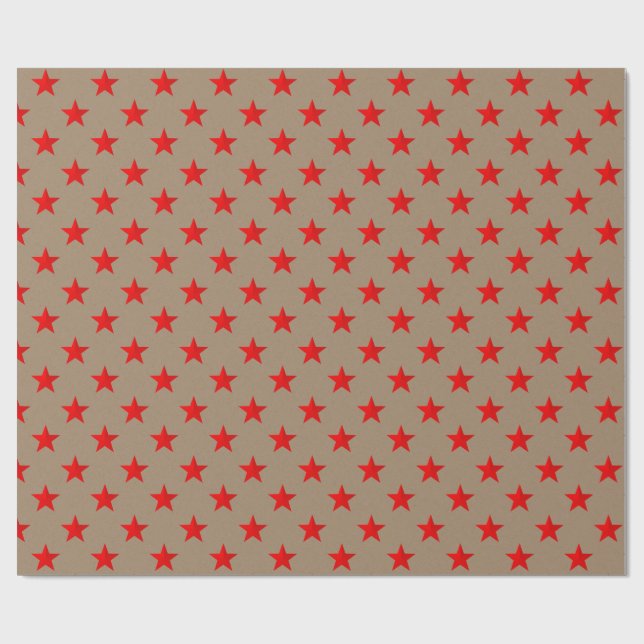 Papel De Presente Rustic Kraft Bright Red Stars (Aberto)