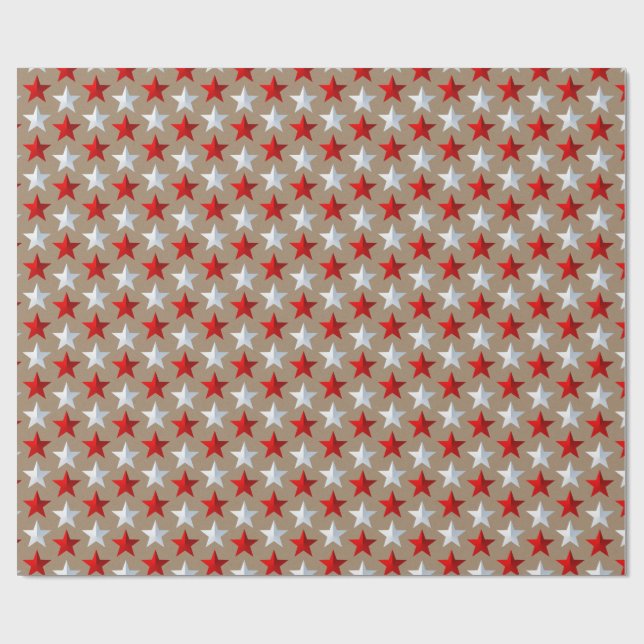 Papel De Presente Rustic Kraft Bright Red White Stars (Aberto)