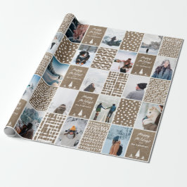 Papel De Presente Rustic Kraft Christmas Personalize a Colagem Foto 