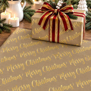 Papel De Presente Rustic Kraft Dourado Caligrafia Feliz Natal L