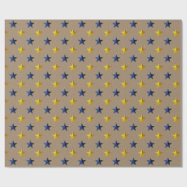 Papel De Presente Rustic Kraft Marinho Blue Dourado Stars Feriado