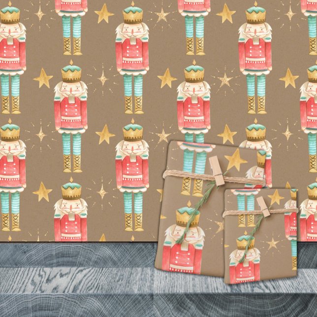 Papel De Presente Rustic Kraft O Queimador De Natal (Rustic Kraft The Christmas Nutcracker Holiday Gift Wrapping Paper Rolls)
