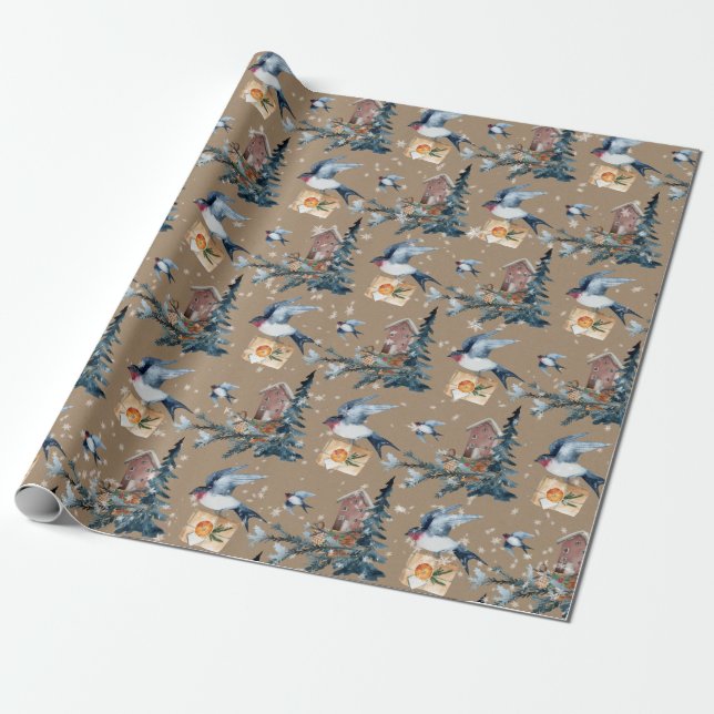 Papel De Presente Rustic Kraft Purple Martins Holiday Dando Presente (Desenrolado)