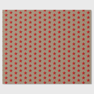 Papel De Presente Rustic Kraft Red Stars