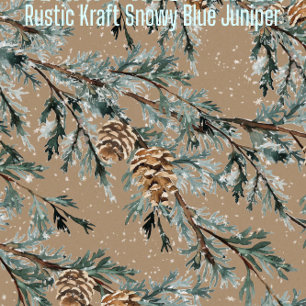 Papel De Presente Rustic Kraft Snowy Blue Juniper Branch & Cones