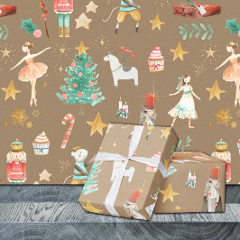 Papel De Presente Rustic Kraft Tudo Noz-Cracker Natal