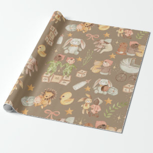 Papel De Presente Rustic Kraft Vintage Baby Primeiro Natal