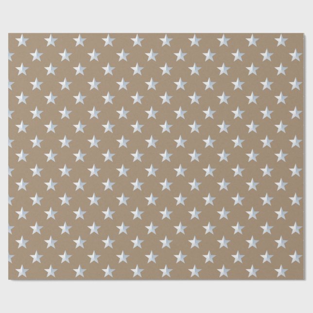 Papel De Presente Rustic Kraft White Silver Stars Holiday (Aberto)