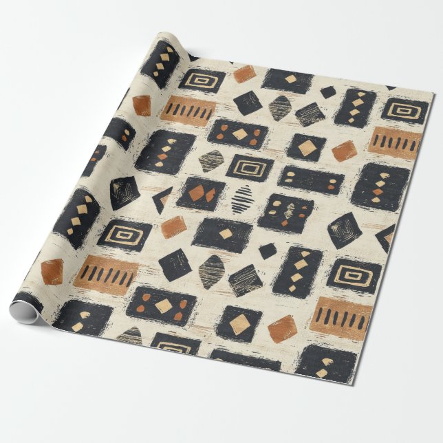 Papel De Presente Rustic Mudcloth Geometric Pattern (2) (Desenrolado)