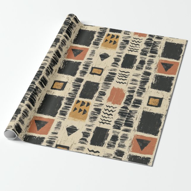 Papel De Presente Rustic Mudcloth Geometric Pattern (3) (Desenrolado)