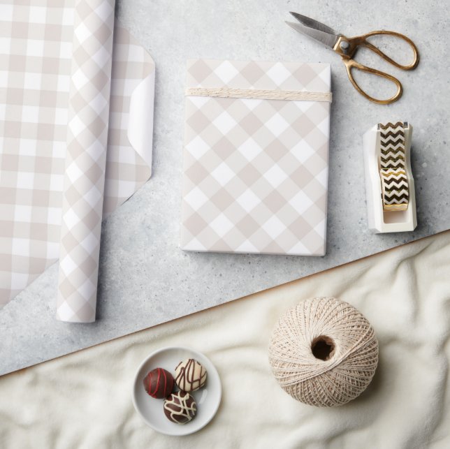 Papel De Presente Rustic Neutral Gingham Checks (Artesanato)