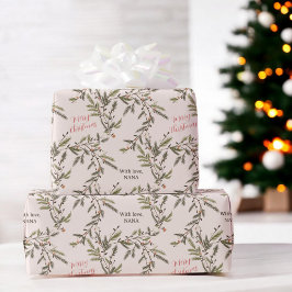 Papel De Presente Rustic Pine Branch Feriado Rosa Feliz Natal