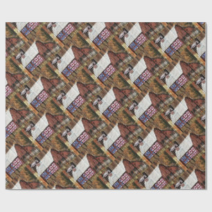 Papel De Presente Rustic Red Faded Barn Com Trava Em Deus Nós Confia
