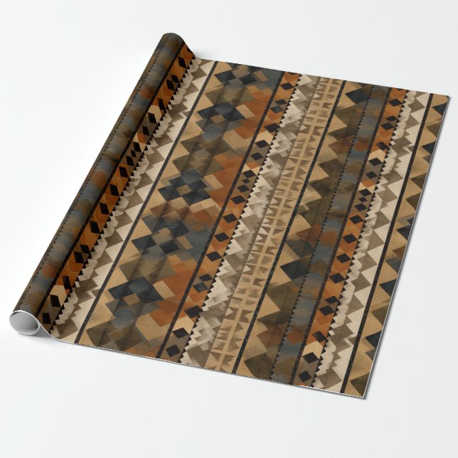 Papel De Presente Rustic Southwestern Stripe Pattern (6) (Desenrolado)