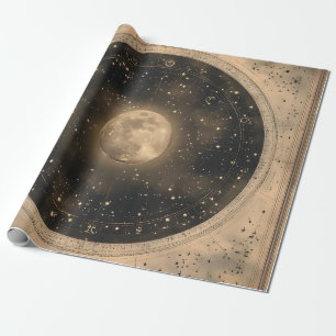 Papel De Presente Rustic Vintage Full Moon Celestial Design