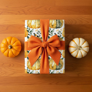 Papel De Presente Rustic Watercolor Orange Pumpkin Patch Autumn