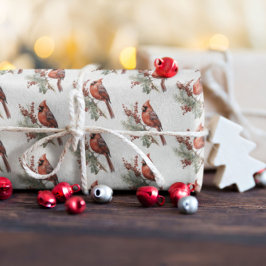 Papel De Presente Rustic Watercolor Winter Cardinal Holly Branch