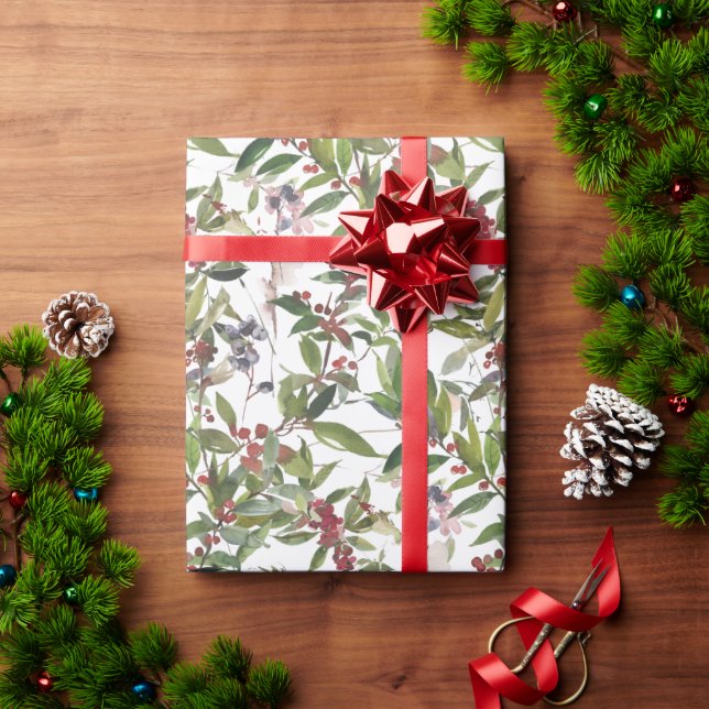 Papel De Presente Rustic Winter Berries Wrapay Paper (Presente de Natal)