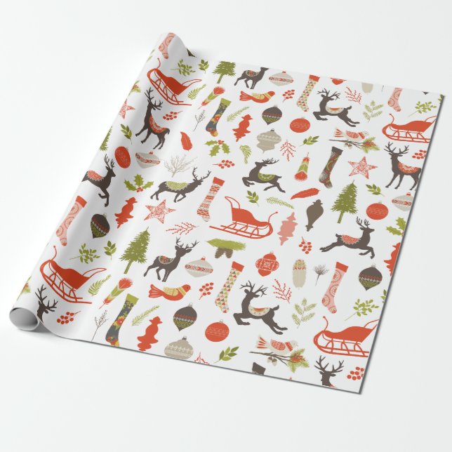 Papel De Presente Rustic Woodland Christmas Deer and Nature Standard (Desenrolado)