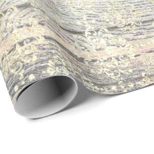 Papel De Presente Rústico de madeira Dourado do damasco metálico