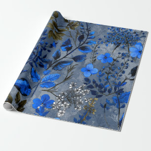Papel De Presente Rústico Ousado Azul Marinho Botânico Floral Vintag