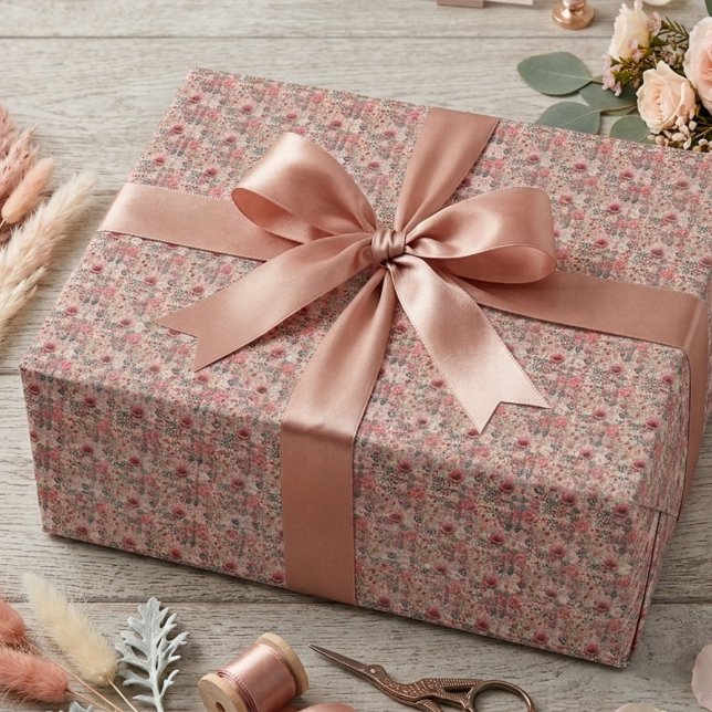 Papel De Presente Rústico rosa floral em tom bege dourado rosa para  (Rustic blush pink floral rose gold sweet sixteen wrapping paper)
