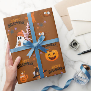 Papel De Presente Rusty Brown Feliz Halloween Ghost Pumpkin