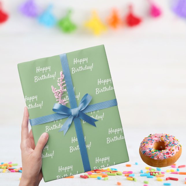 Papel De Presente Sábado de aniversário verde branco (Criador carregado)