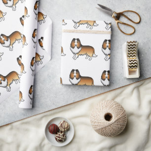 Papel De Presente Sable Shetland Sheepdog Cartoon Dog Patterno