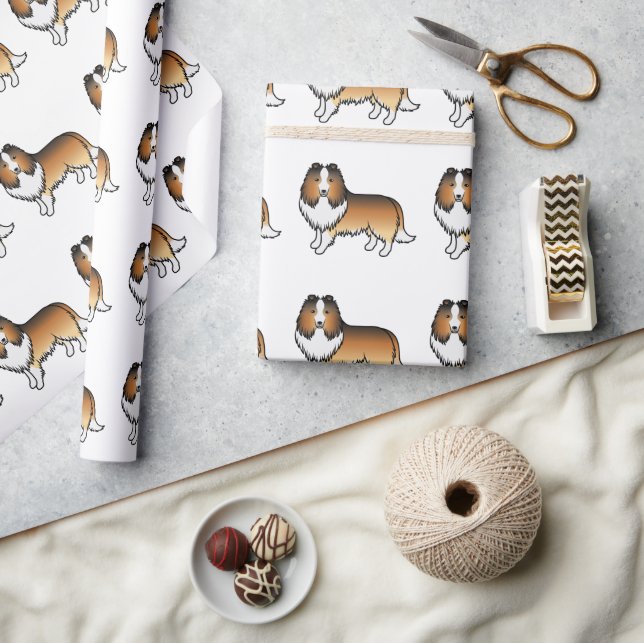Papel De Presente Sable Shetland Sheepdog Cartoon Dog Patterno (Artesanato)