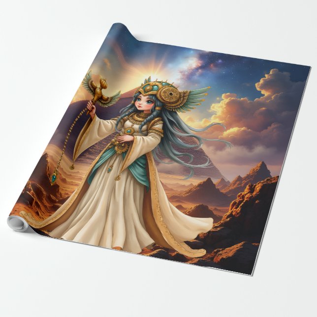 Papel De Presente Sacerdotisa Celestial da Pirâmide Dourada. (Desenrolado)