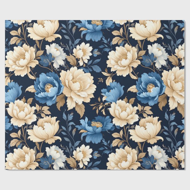 Papel De Presente Saco de Presente Flores Vitorianas Azuis (Aberto)