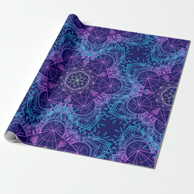Papel De Presente Sacred Geometry Symbols in Mandala seamless patter (Desenrolado)